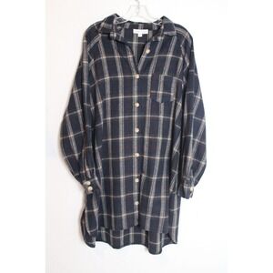 She + Sky Plaid Flannel Shirt Dress Button‎ Down Long Sleeve Casual L Wool blend